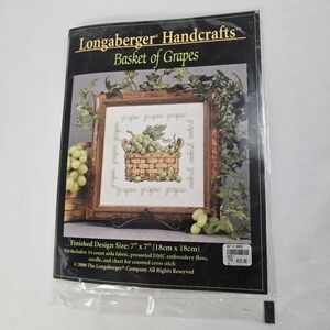 New Longaberger Cross Stitch Kit Basket Of Grapes 7×7 Vintage 2000